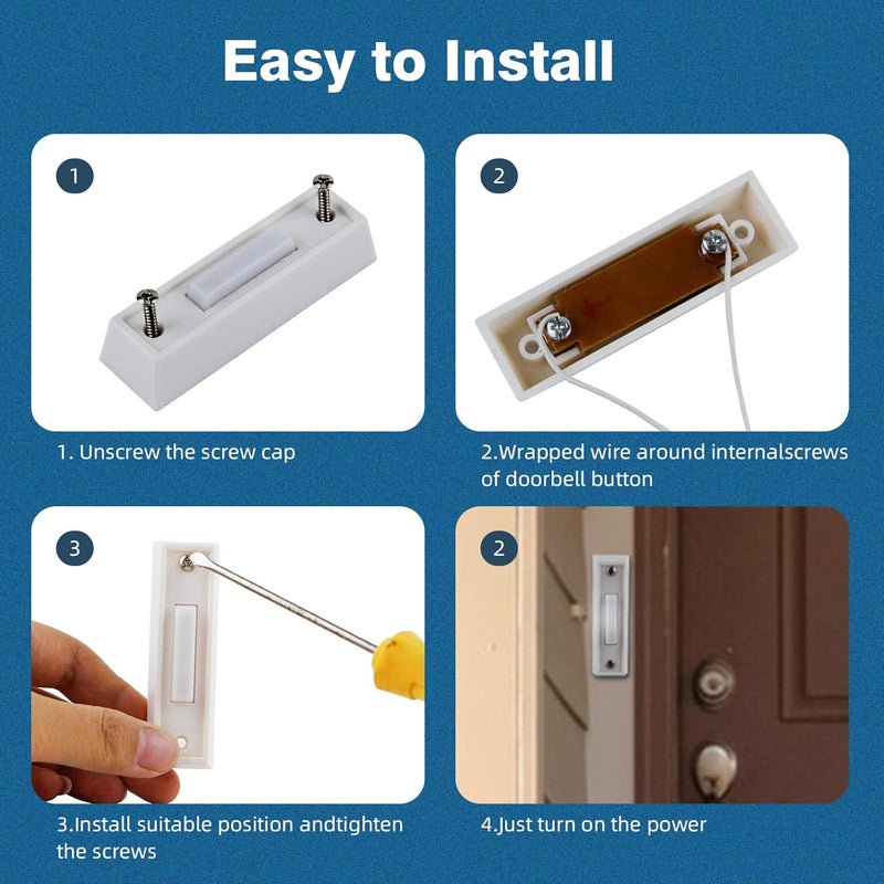 Abvsdu 2 Pcs Lighted Doorbell Button, Wired Door Bell Push Button Replacement Door Bell Push Buttons LED Door Chime Wall Mounted Doorbell Switch Garage Doorbell Button (White Light) - Image 3